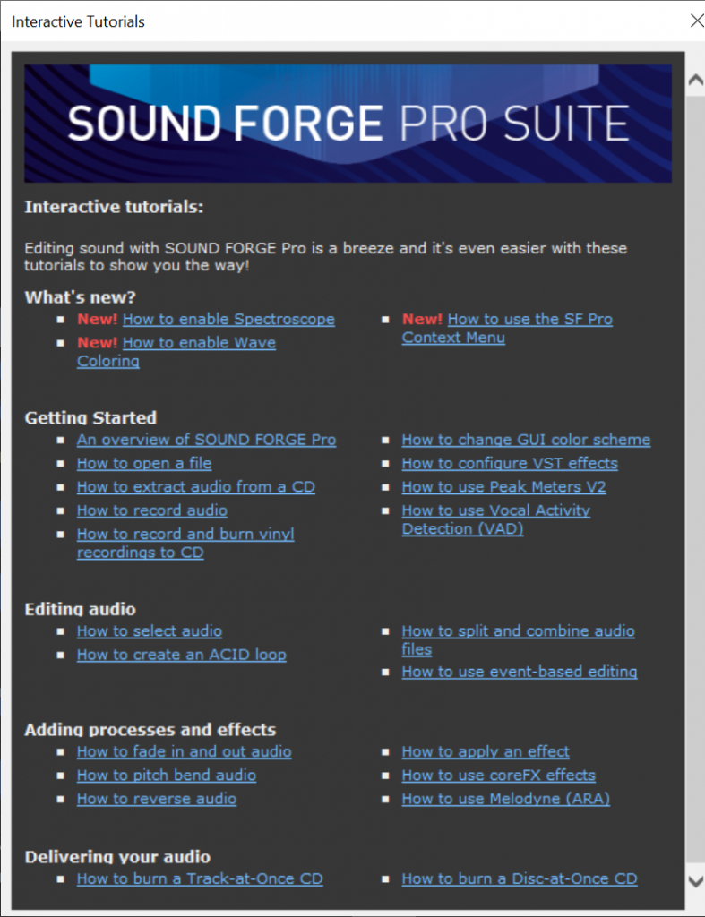 sony sound forge audio how to turn off track detection