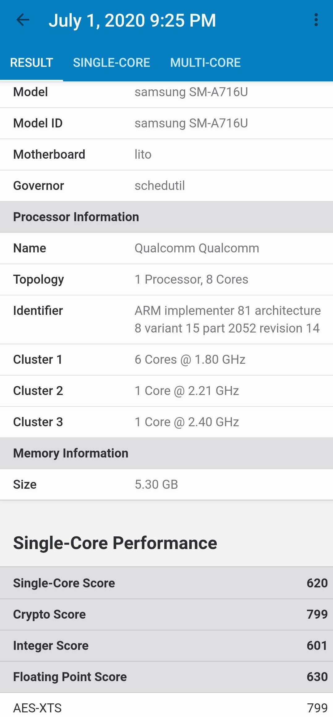 samsung a71 geekbench